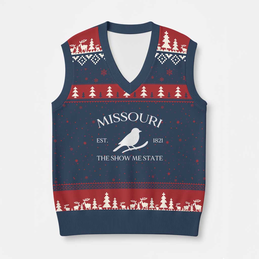 Vintage Blue Bird Missouri V-Neck Knit Sweater Vest The Show Me State Pride