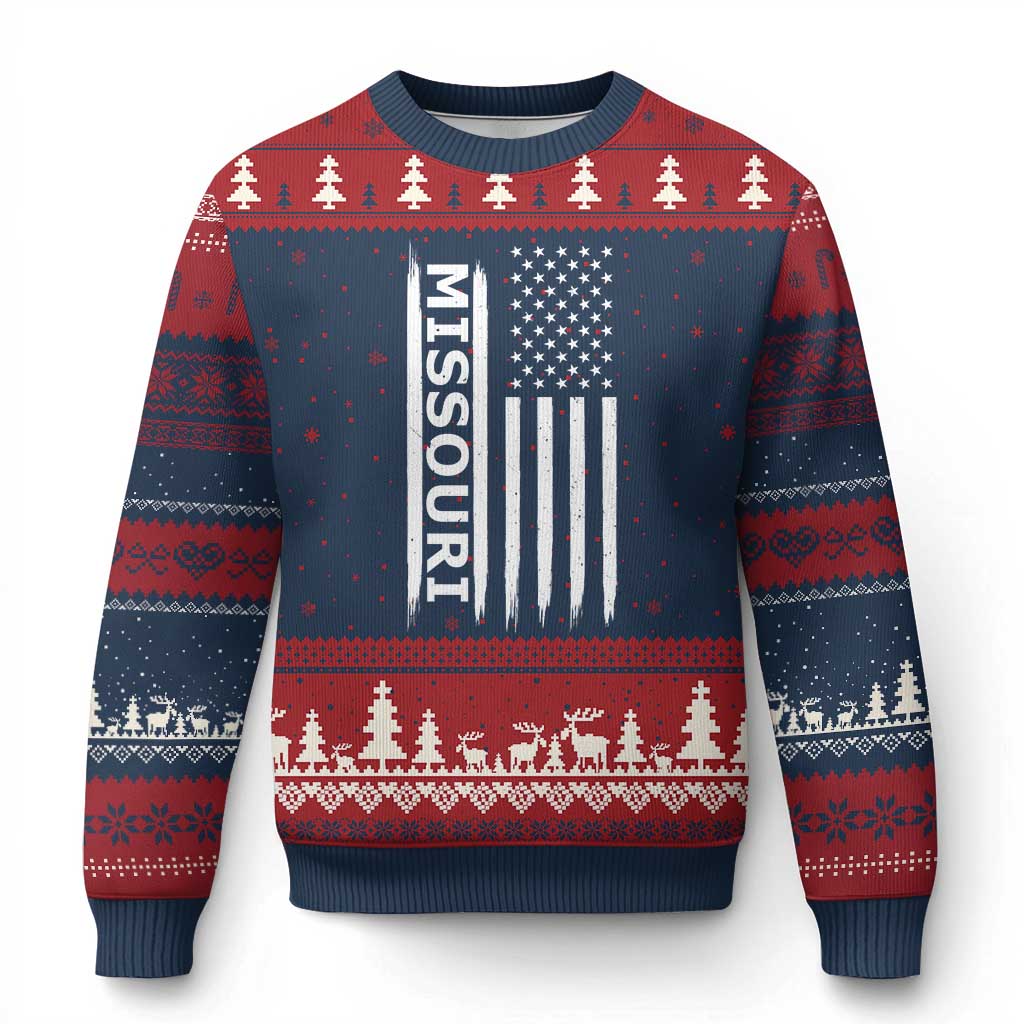 USA Flag Missouri State Pride Ugly Christmas Sweater Missourian Pride