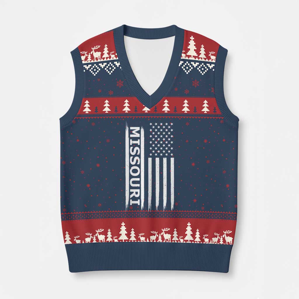 USA Flag Missouri State Pride V-Neck Knit Sweater Vest Missourian Pride