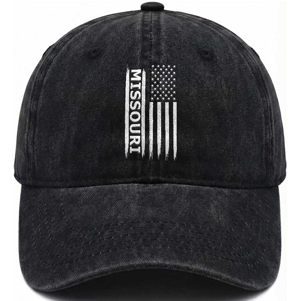 USA Flag Missouri State Pride Washed Cotton Baseball Cap Missourian Pride