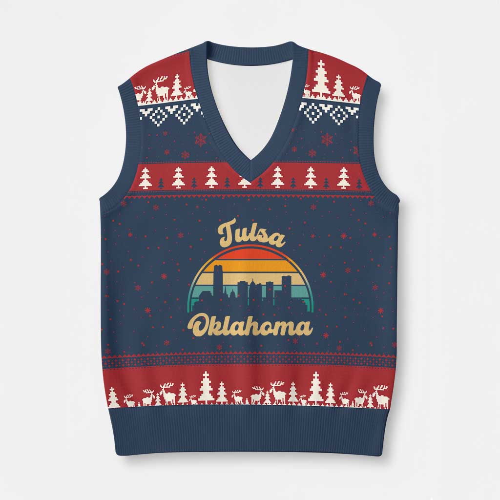 Vintage Tulsa Oklahoma Pride V-Neck Knit Sweater Vest Proud Oklahoman Gift