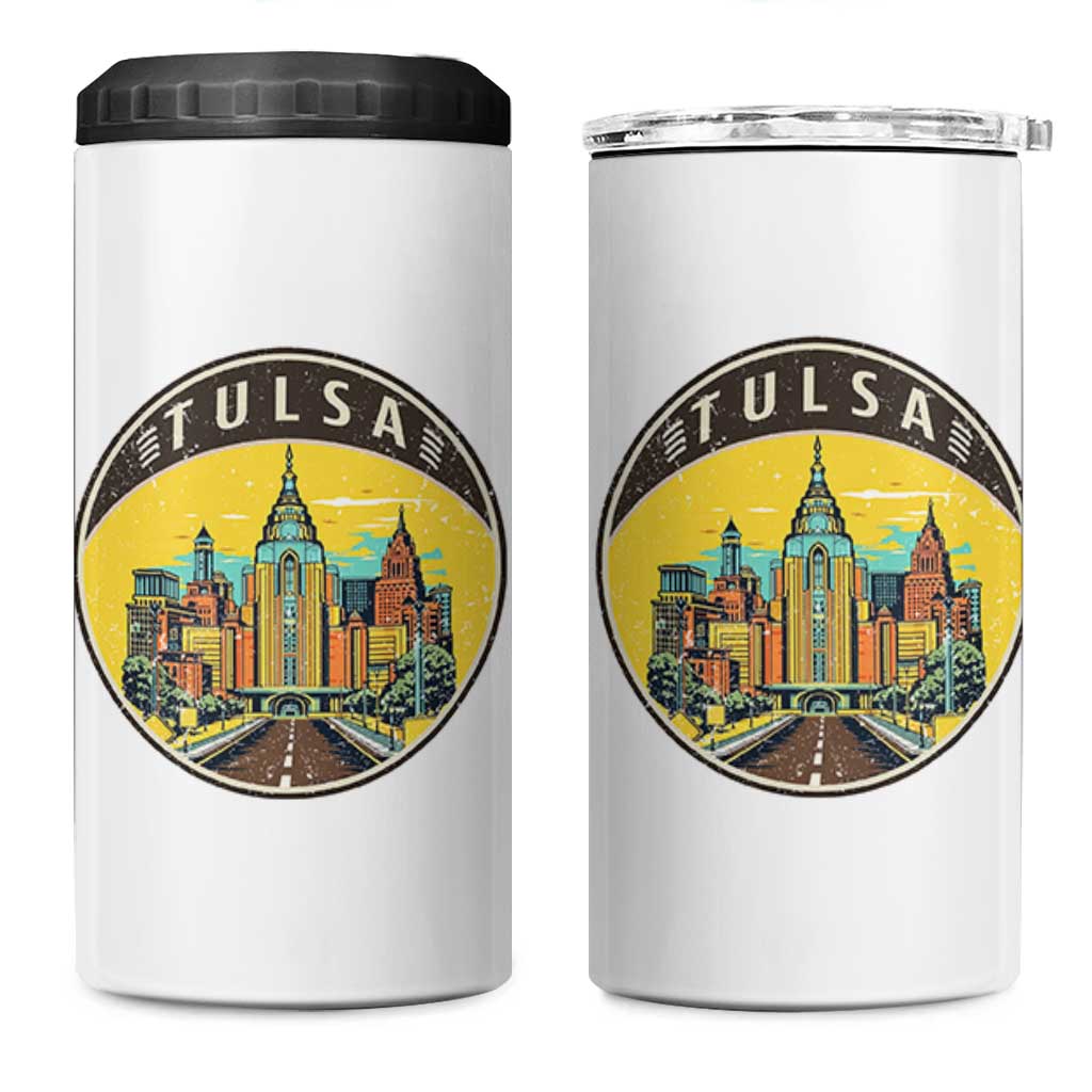 Vintage Tulsa Oklahoma Cityscape Pride 4 in 1 Can Cooler Tumbler