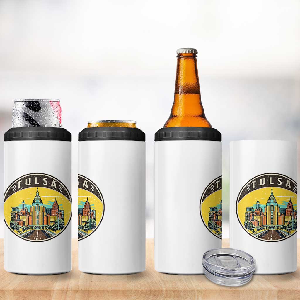 Vintage Tulsa Oklahoma Cityscape Pride 4 in 1 Can Cooler Tumbler