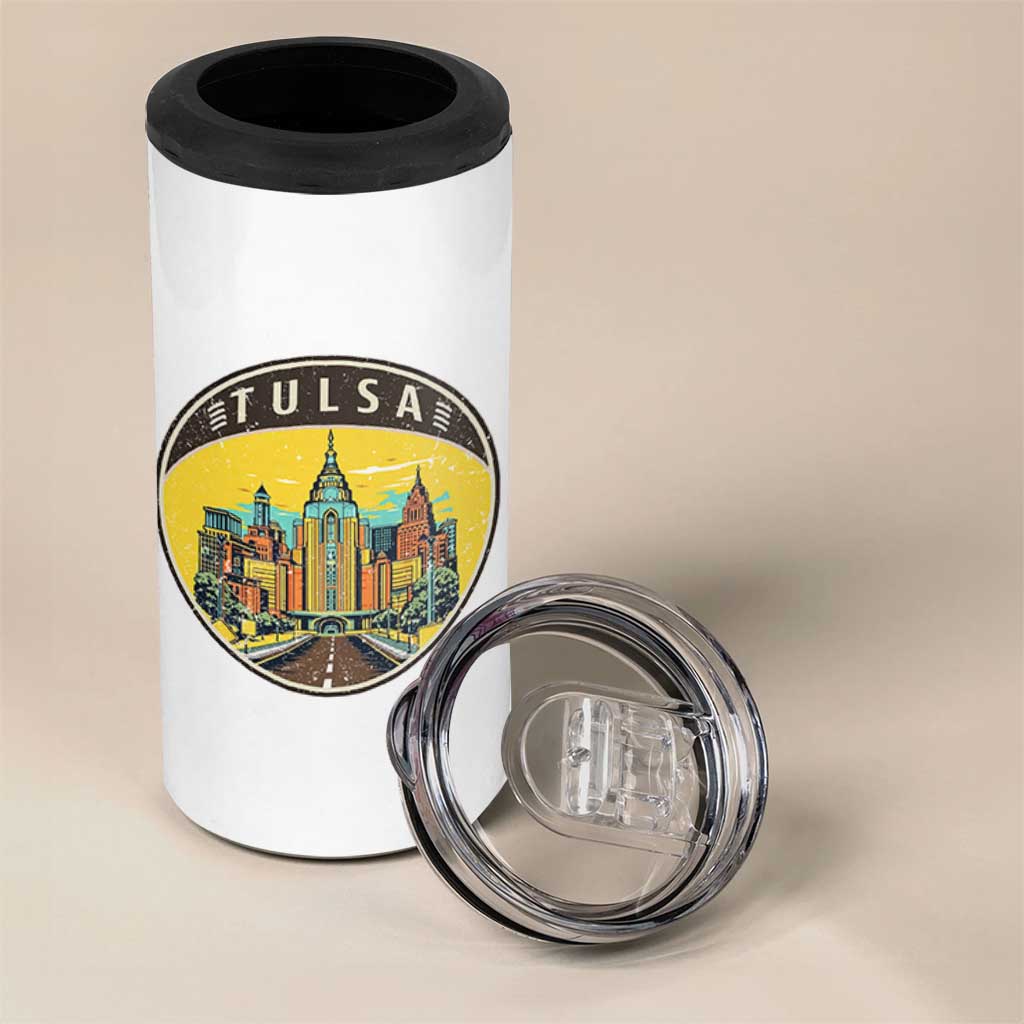 Vintage Tulsa Oklahoma Cityscape Pride 4 in 1 Can Cooler Tumbler