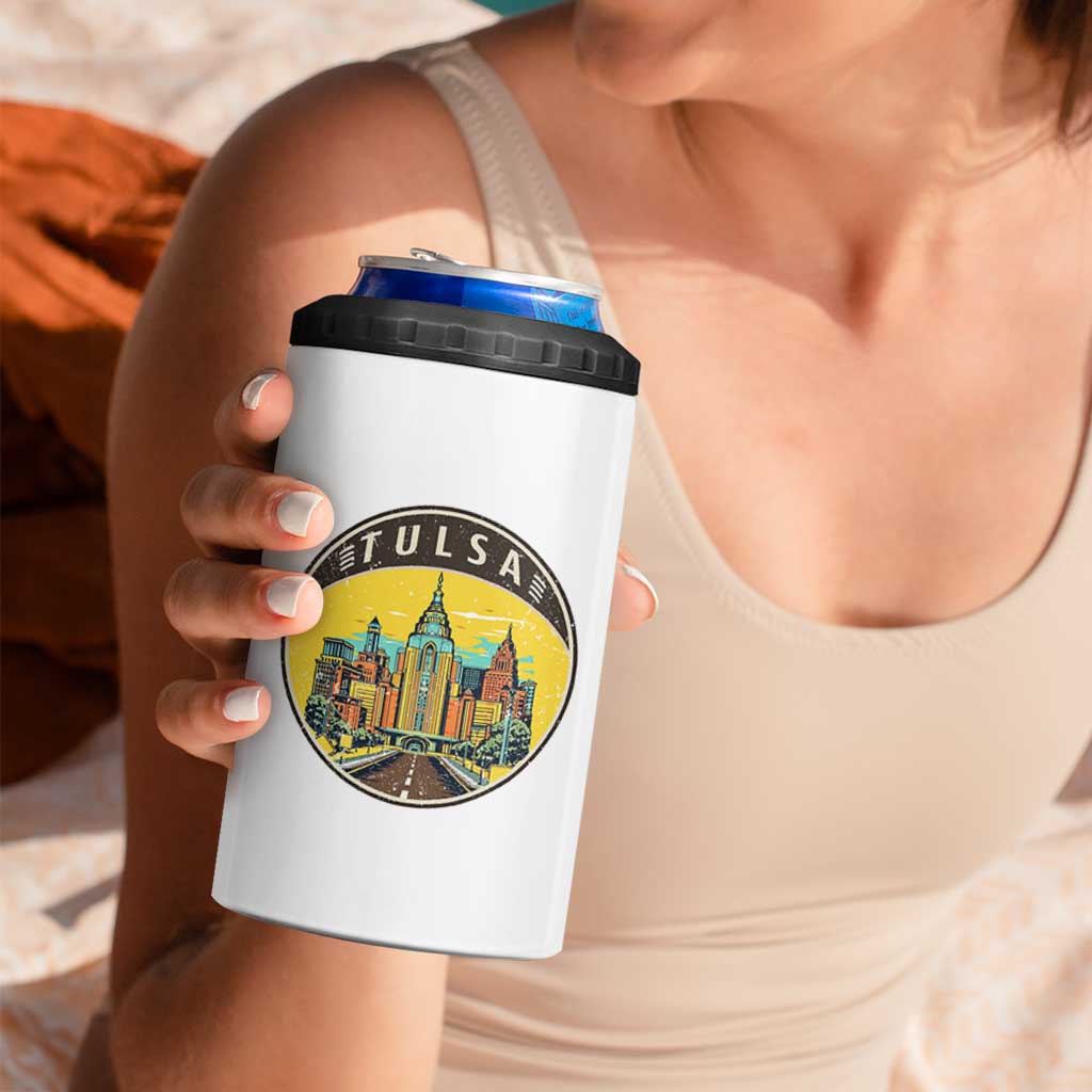 Vintage Tulsa Oklahoma Cityscape Pride 4 in 1 Can Cooler Tumbler
