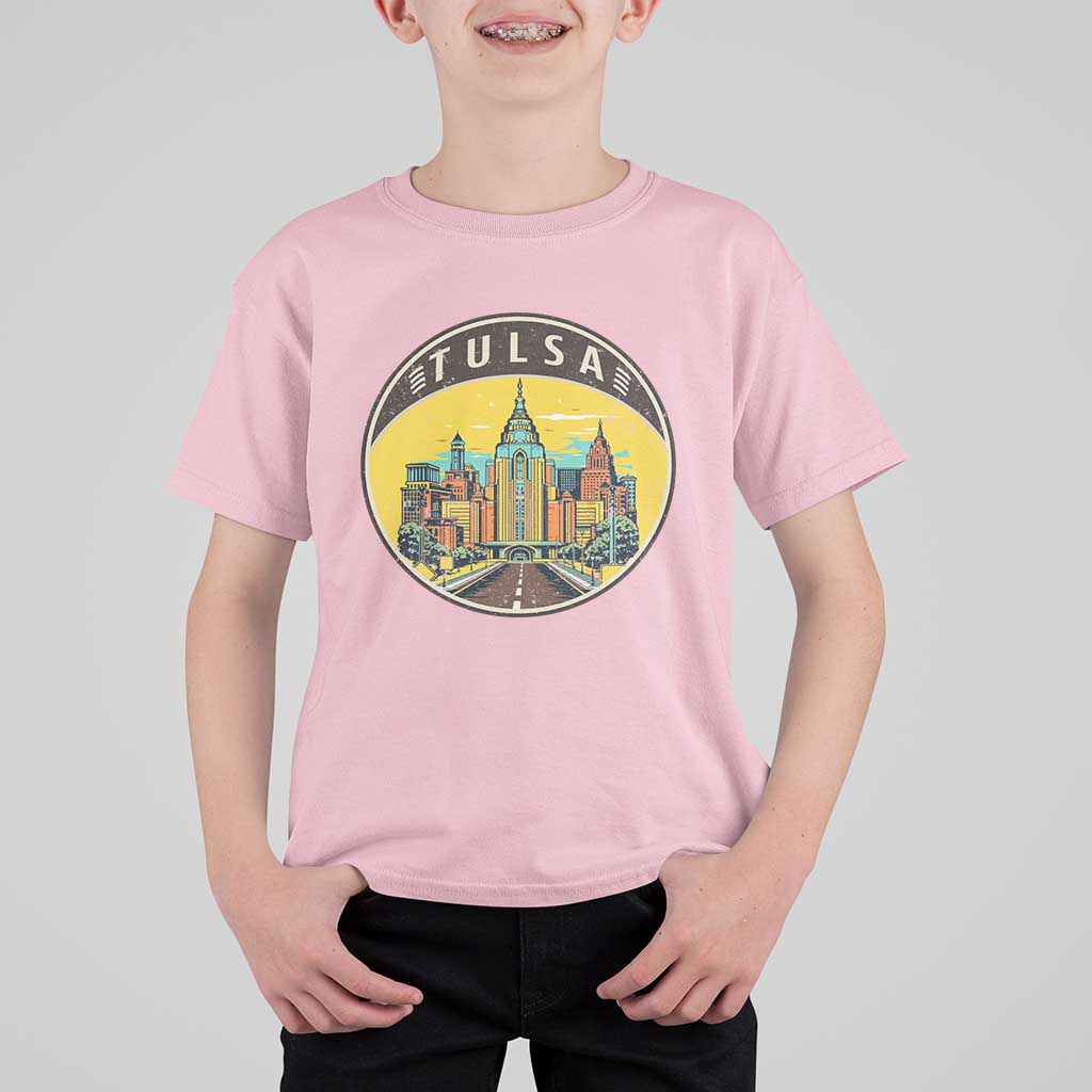Vintage Tulsa Oklahoma Cityscape Pride T Shirt For Kid