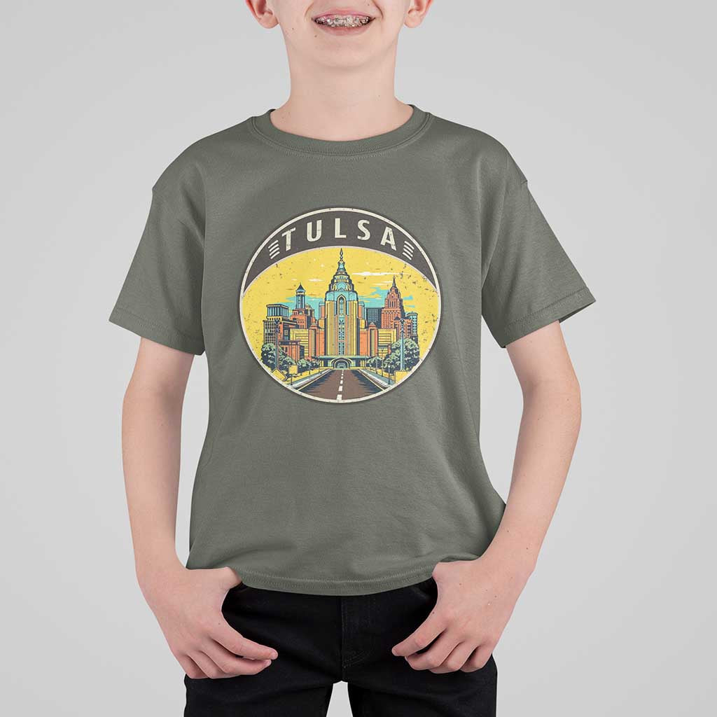 Vintage Tulsa Oklahoma Cityscape Pride T Shirt For Kid