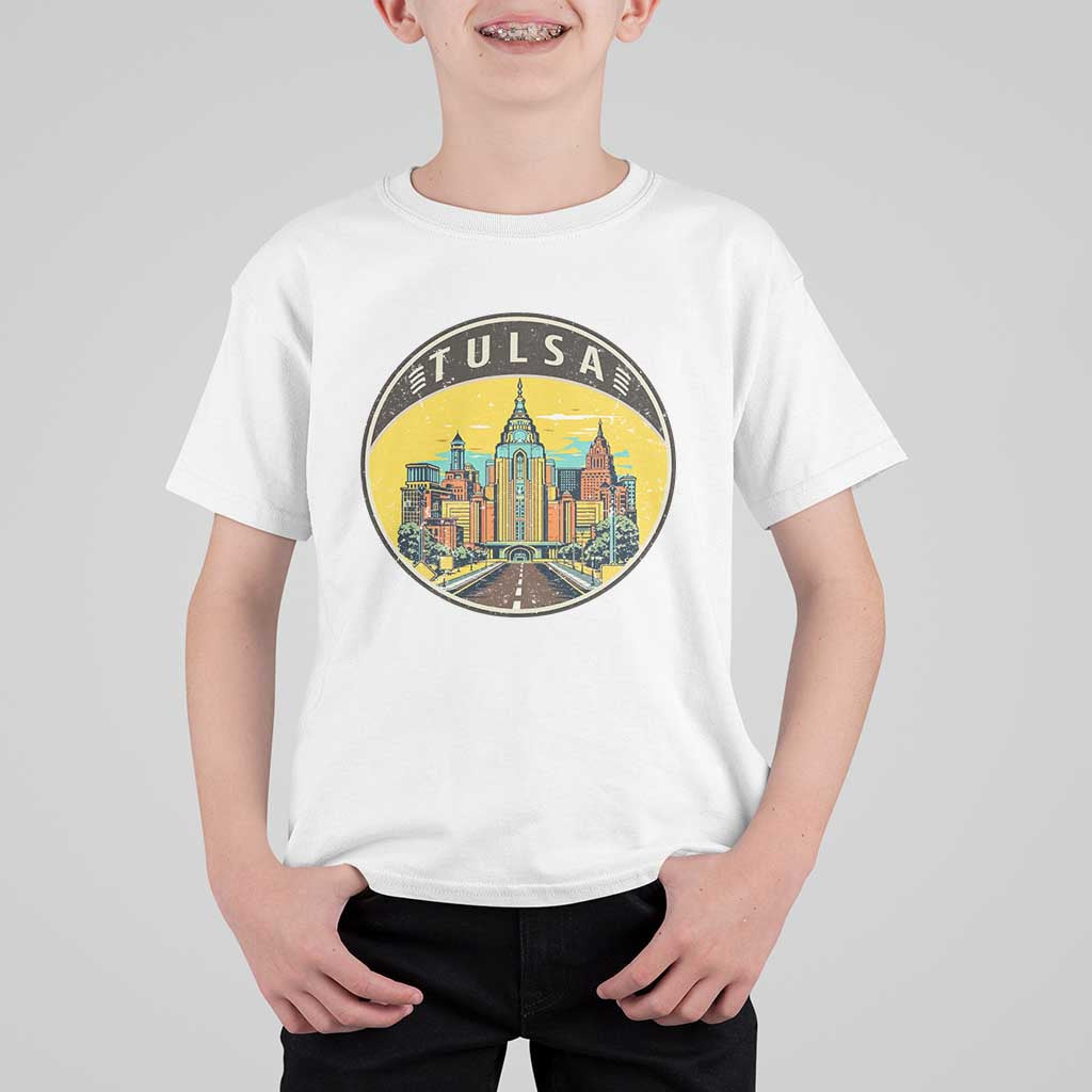 Vintage Tulsa Oklahoma Cityscape Pride T Shirt For Kid