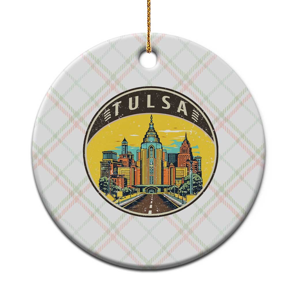 Vintage Tulsa Oklahoma Cityscape Pride Ceramic Ornament