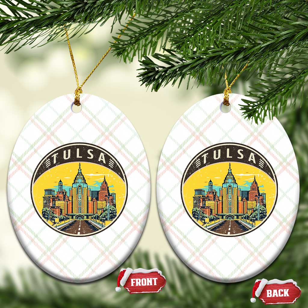 Vintage Tulsa Oklahoma Cityscape Pride Ceramic Ornament