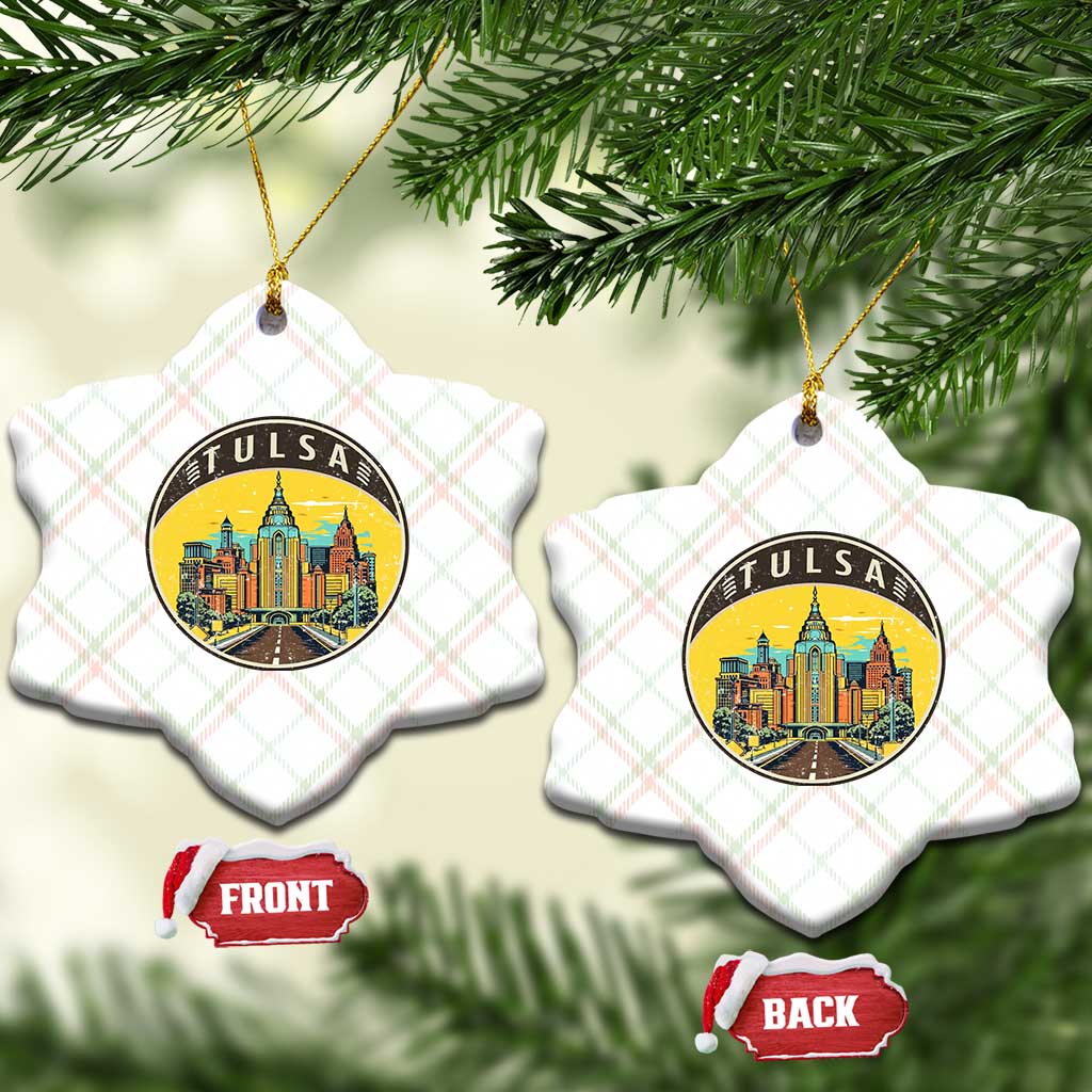 Vintage Tulsa Oklahoma Cityscape Pride Ceramic Ornament