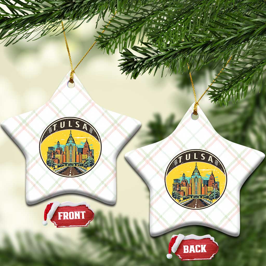 Vintage Tulsa Oklahoma Cityscape Pride Ceramic Ornament
