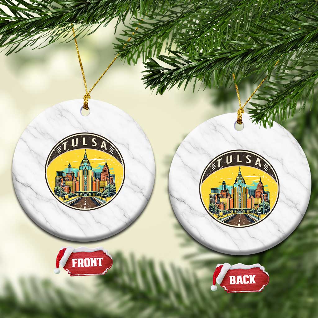 Vintage Tulsa Oklahoma Cityscape Pride Ceramic Ornament