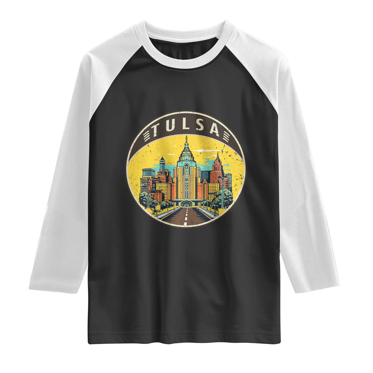 Vintage Tulsa Oklahoma Cityscape Pride Raglan Shirt