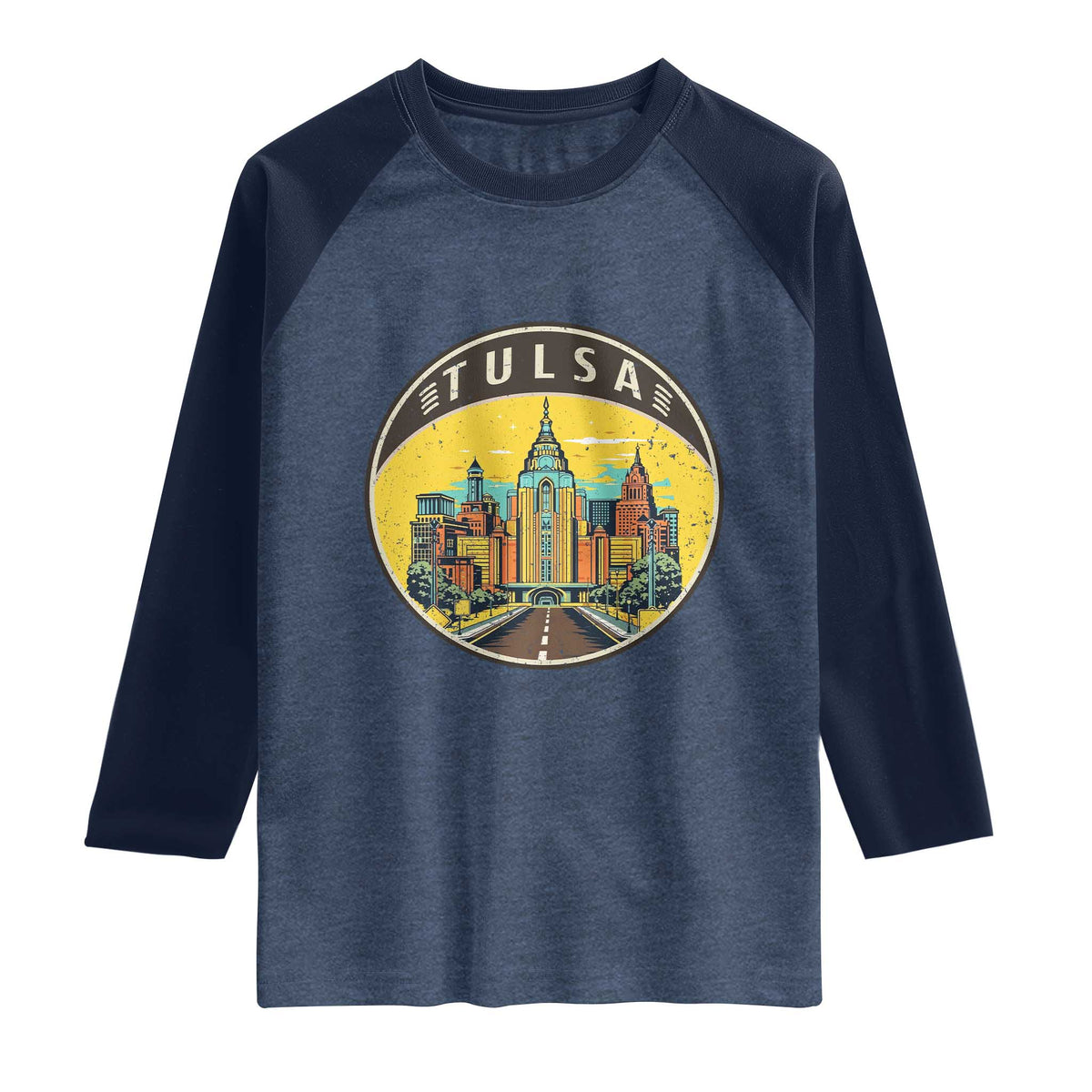 Vintage Tulsa Oklahoma Cityscape Pride Raglan Shirt