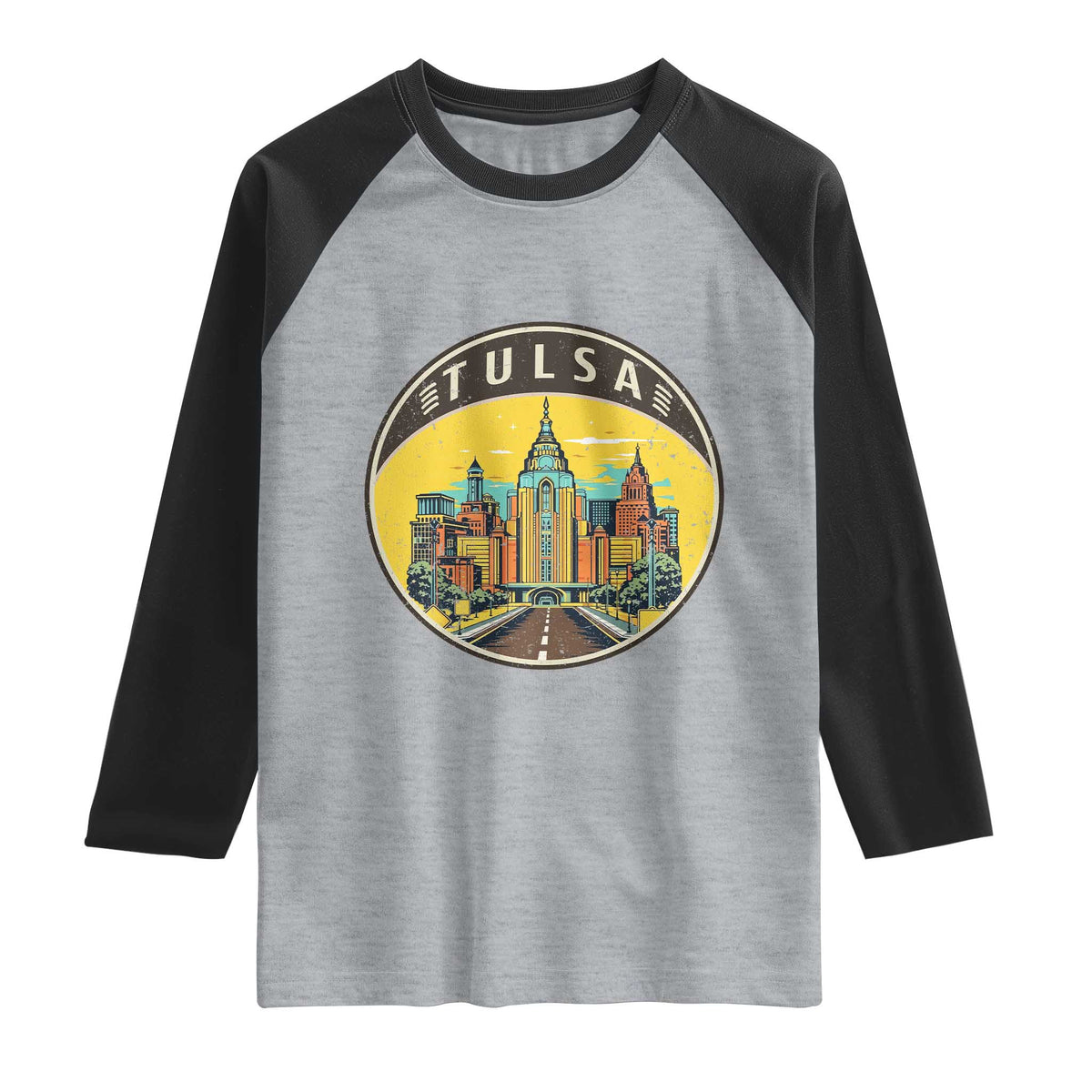 Vintage Tulsa Oklahoma Cityscape Pride Raglan Shirt