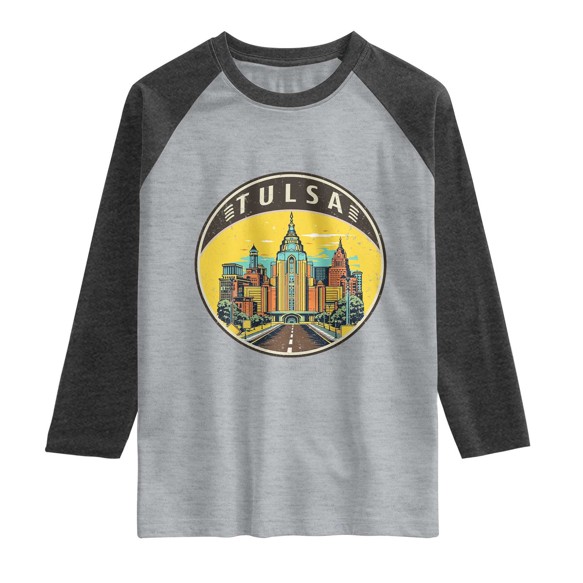 Vintage Tulsa Oklahoma Cityscape Pride Raglan Shirt