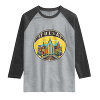 Vintage Tulsa Oklahoma Cityscape Pride Raglan Shirt