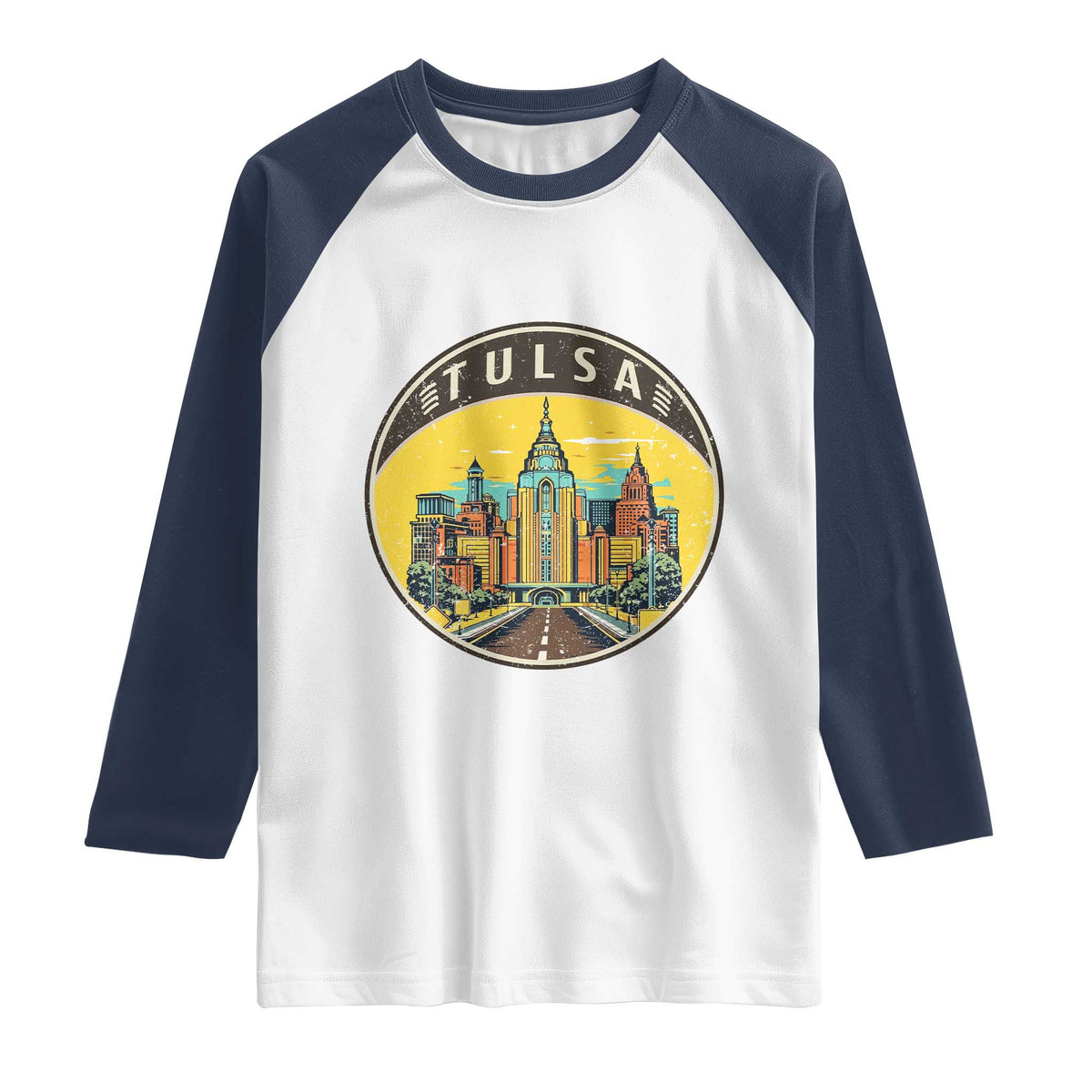 Vintage Tulsa Oklahoma Cityscape Pride Raglan Shirt