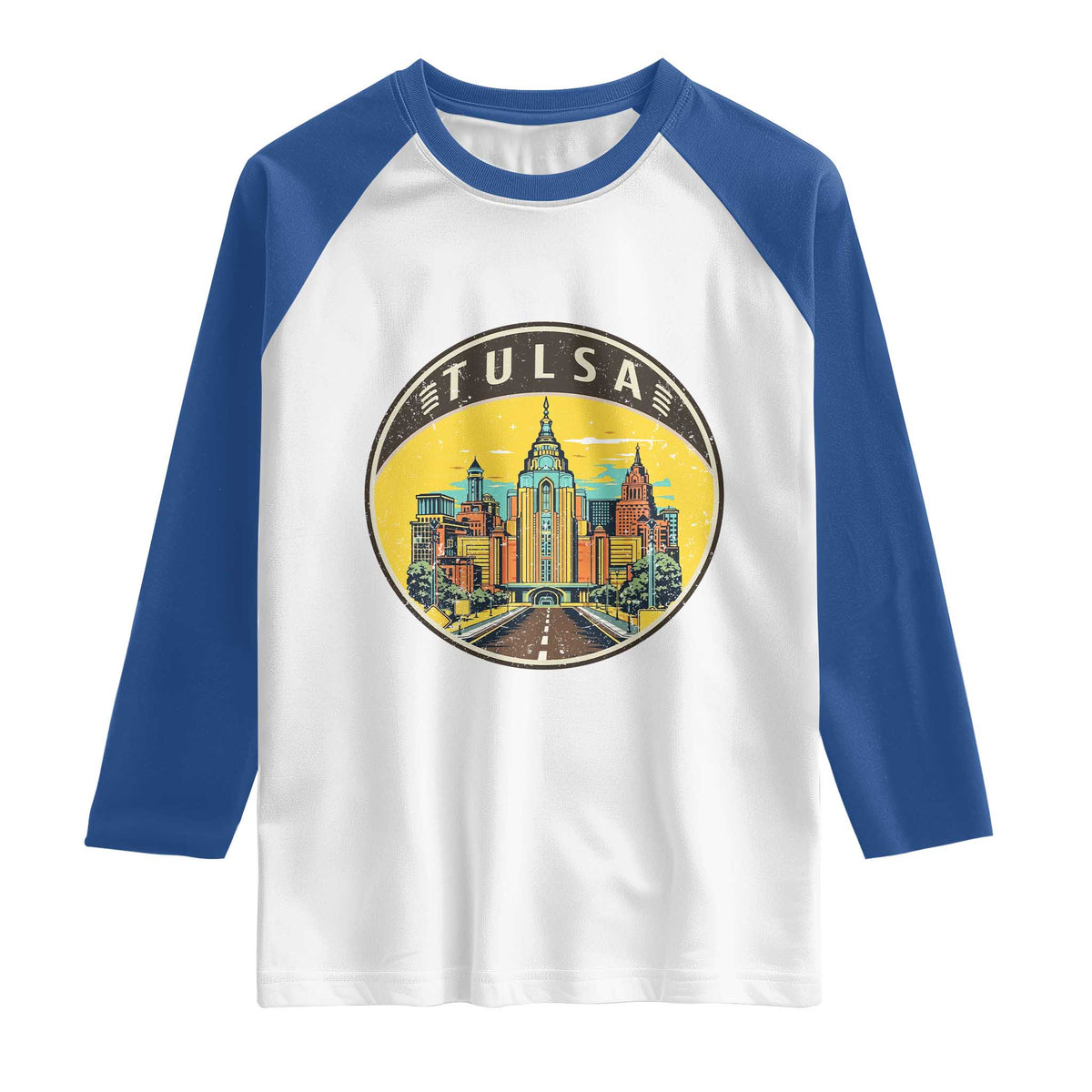 Vintage Tulsa Oklahoma Cityscape Pride Raglan Shirt