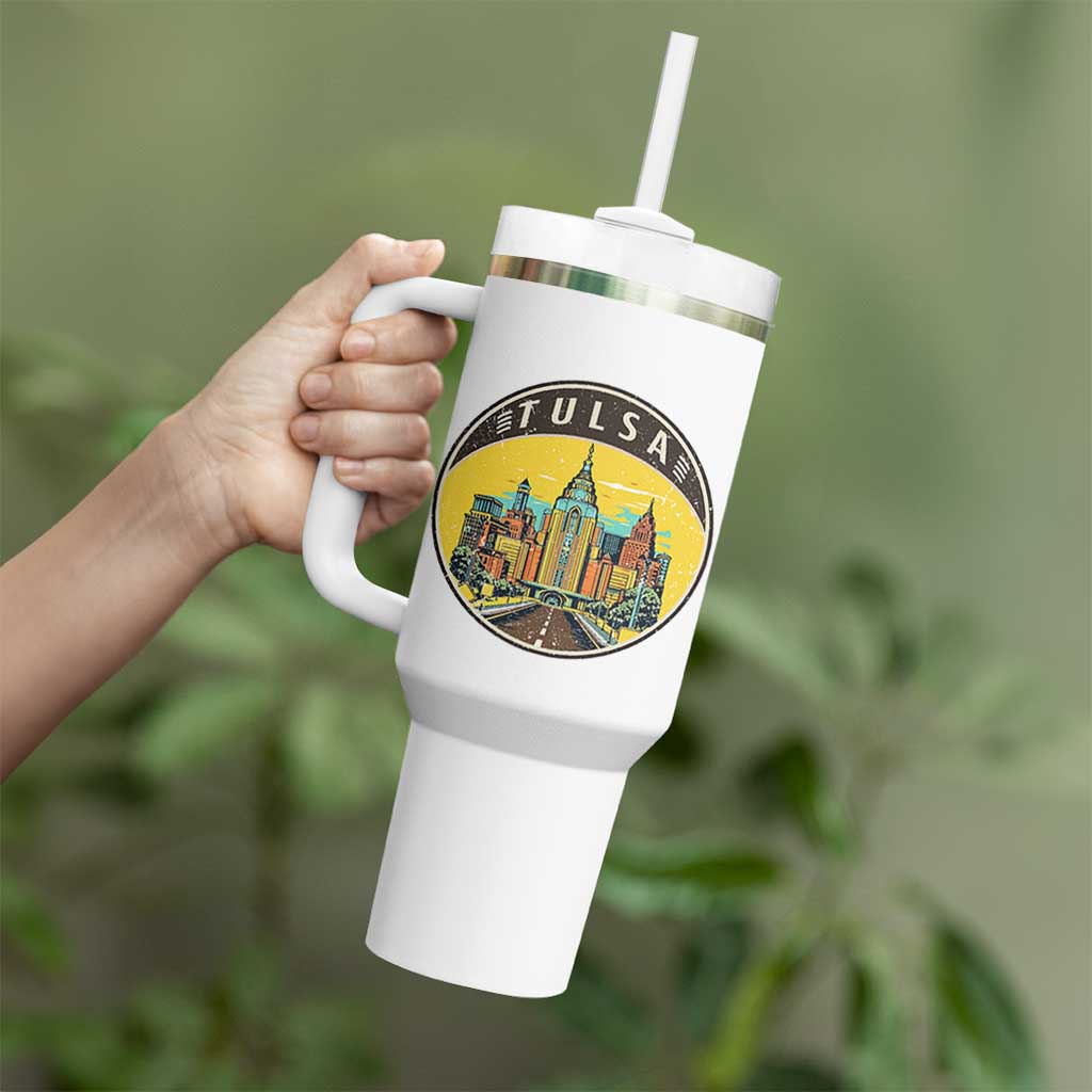 Vintage Tulsa Oklahoma Cityscape Pride Tumbler With Handle