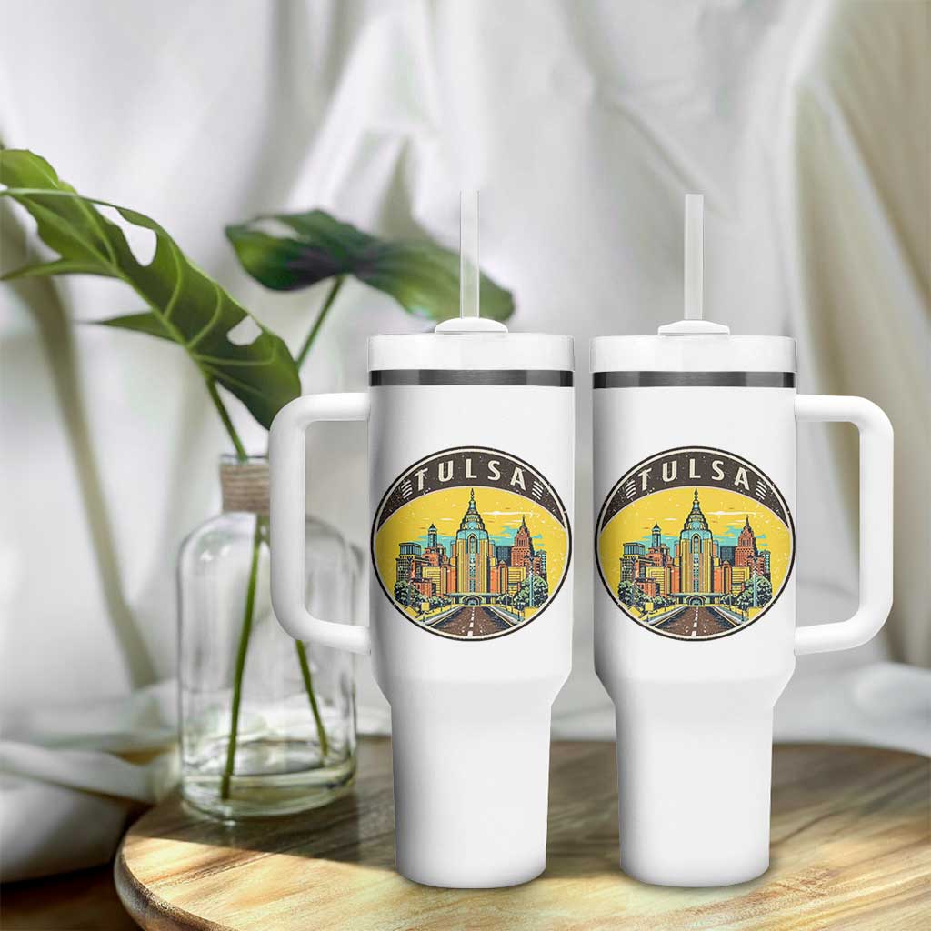 Vintage Tulsa Oklahoma Cityscape Pride Tumbler With Handle