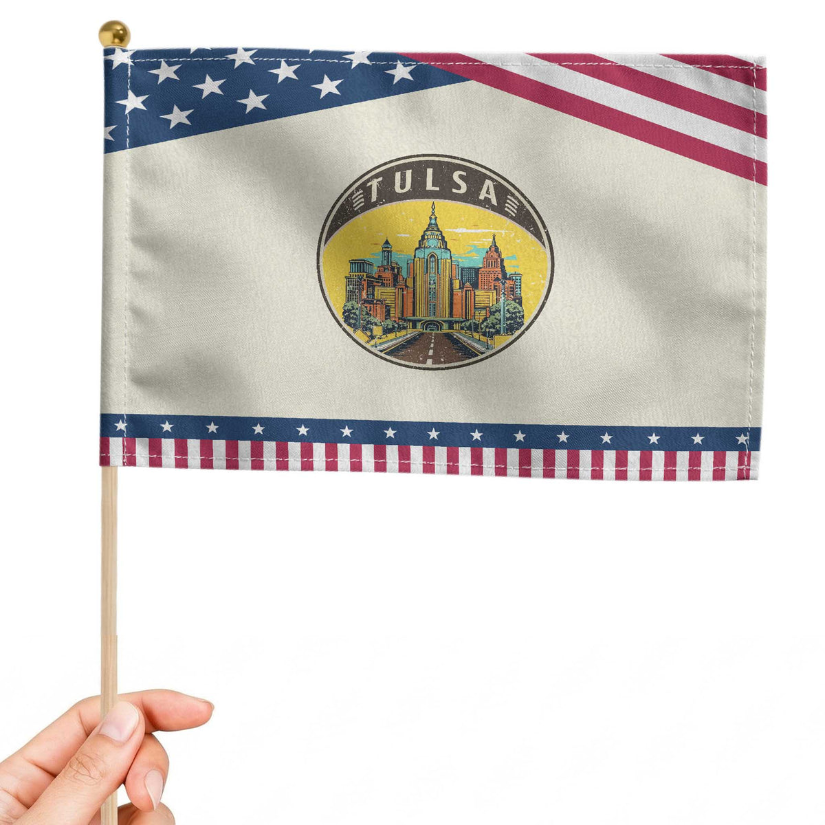 Vintage Tulsa Oklahoma Cityscape Pride Patriotic Handheld Flag