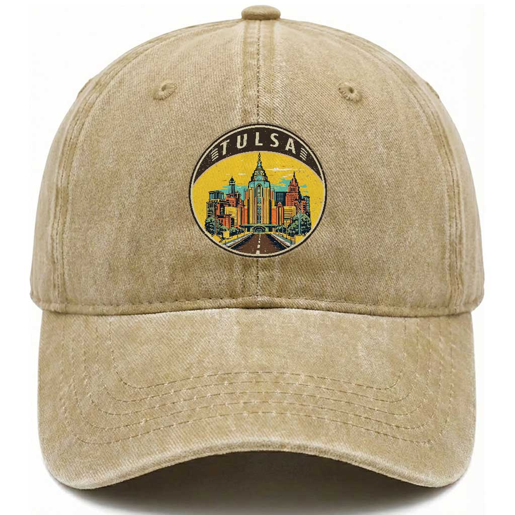 Vintage Tulsa Oklahoma Cityscape Pride Washed Cotton Baseball Cap