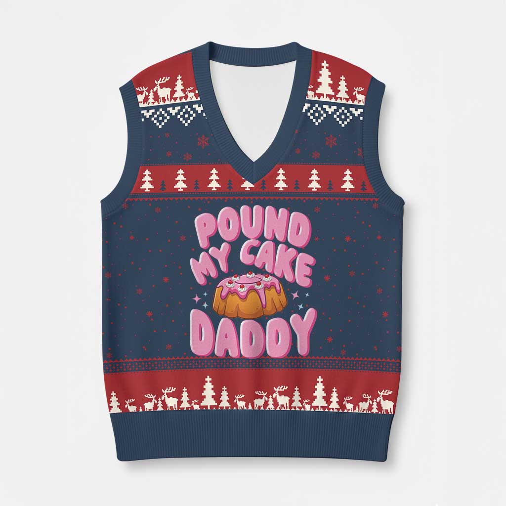 Funny Adult Humor V-Neck Knit Sweater Vest Pound My Cake Daddy