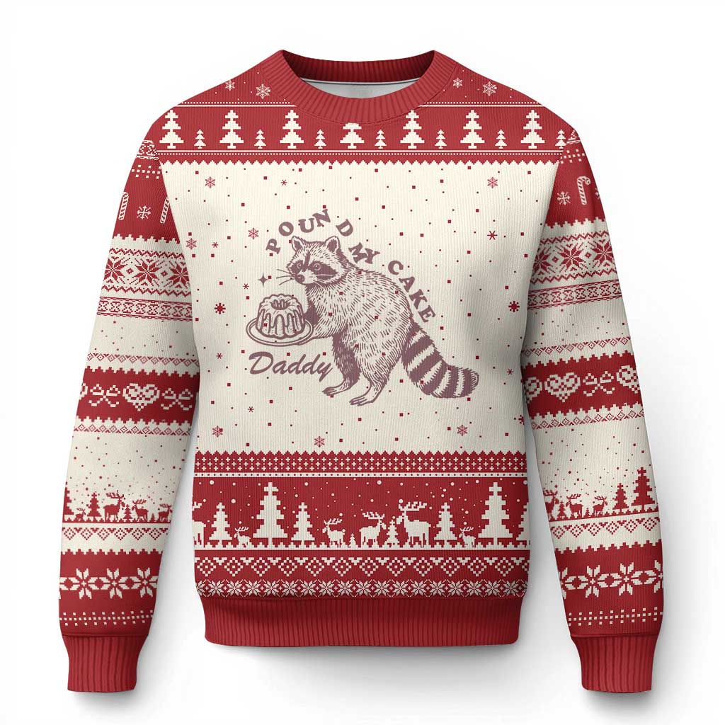 Funny Raccoon Adult Humor Gag Gift Ugly Christmas Sweater Pound My Cake Daddy