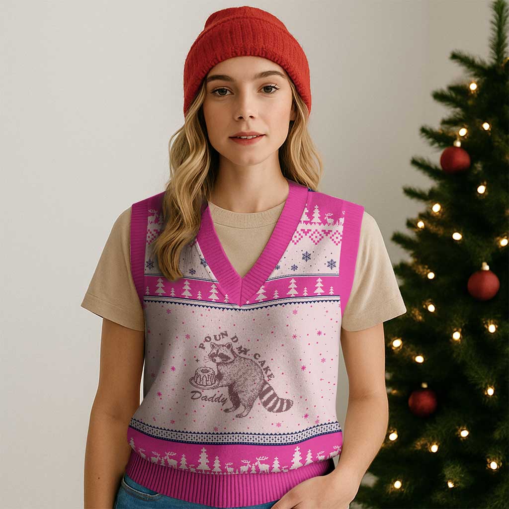 Funny Raccoon Adult Humor Gag Gift V-Neck Knit Sweater Vest Pound My Cake Daddy