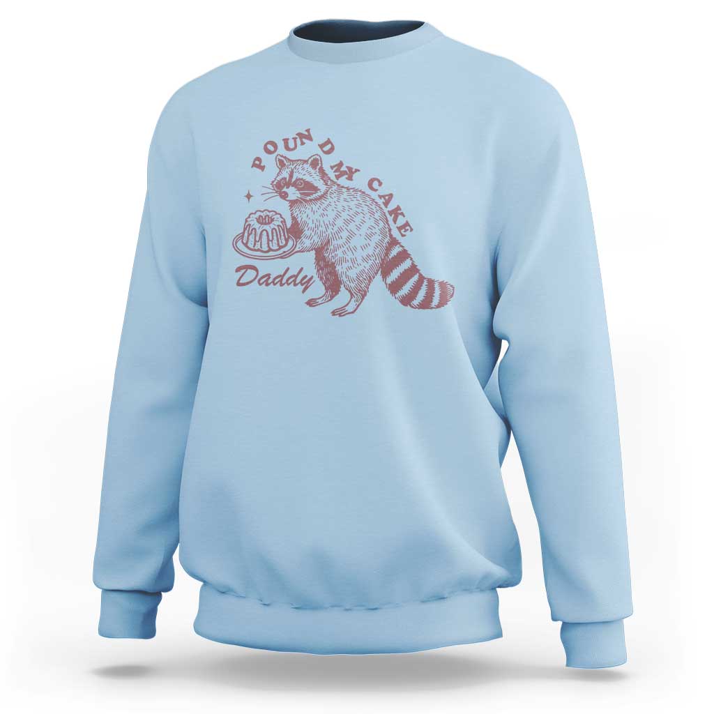 Funny Raccoon Adult Humor Gag Gift Sweatshirt Pound My Cake Daddy