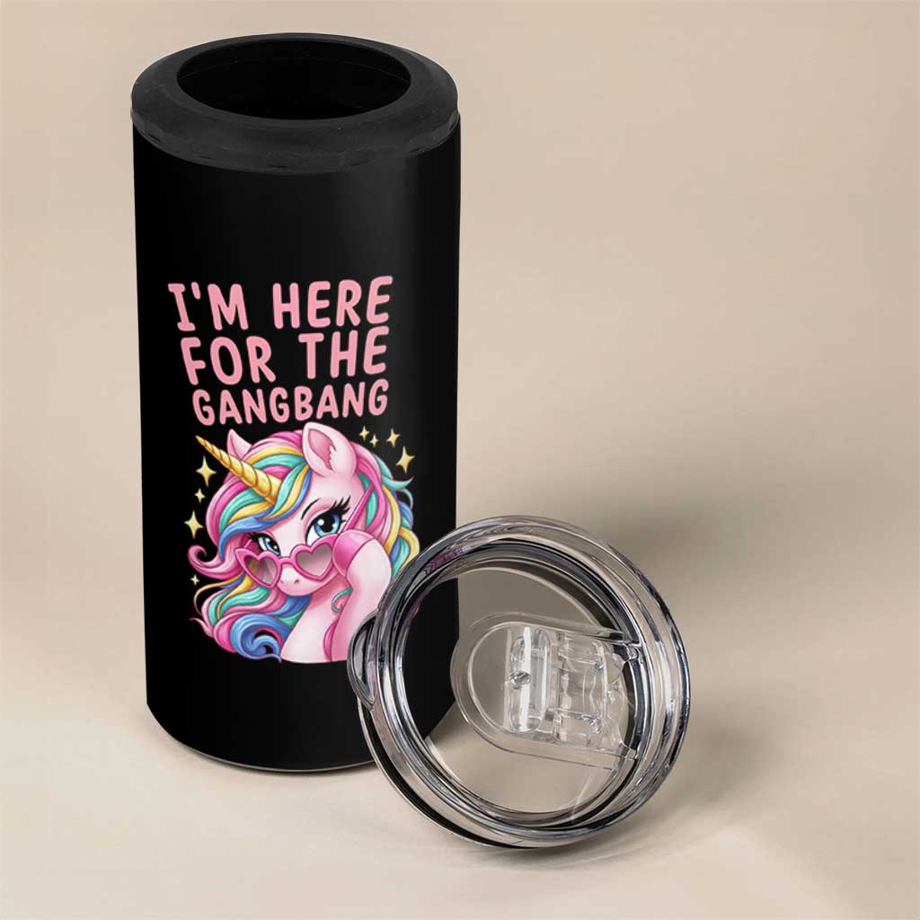 Funny Adult Humor 4 in 1 Can Cooler Tumbler I Am Here For The Gangb*ng