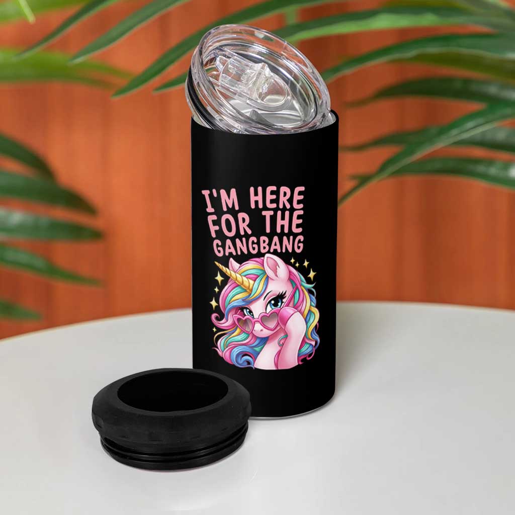 Funny Adult Humor 4 in 1 Can Cooler Tumbler I Am Here For The Gangb*ng