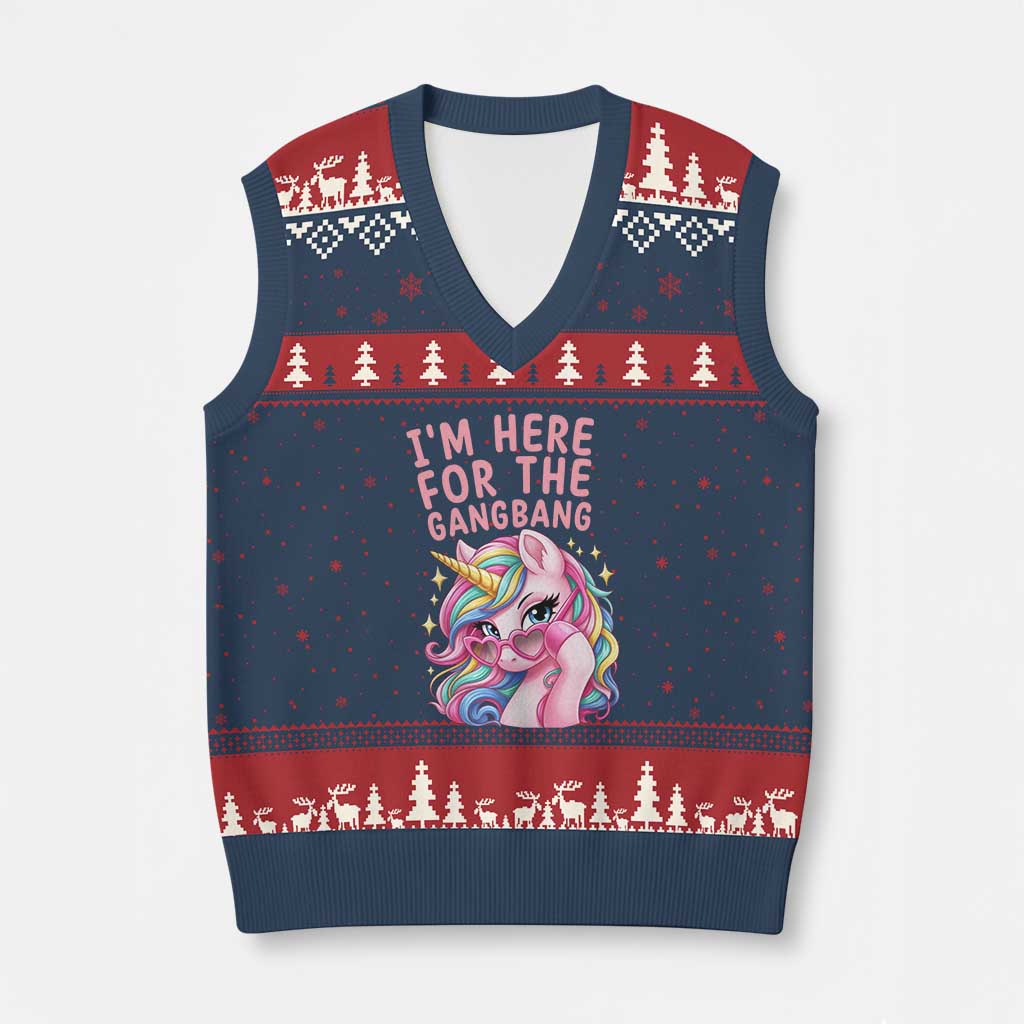 Funny Adult Humor V-Neck Knit Sweater Vest I Am Here For The Gangb*ng