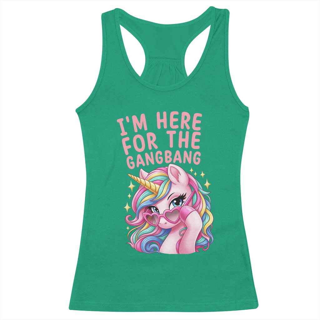 Funny Adult Humor Racerback Tank Top I Am Here For The Gangb*ng