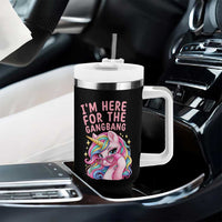 Funny Adult Humor Tumbler With Handle I Am Here For The Gangb*ng
