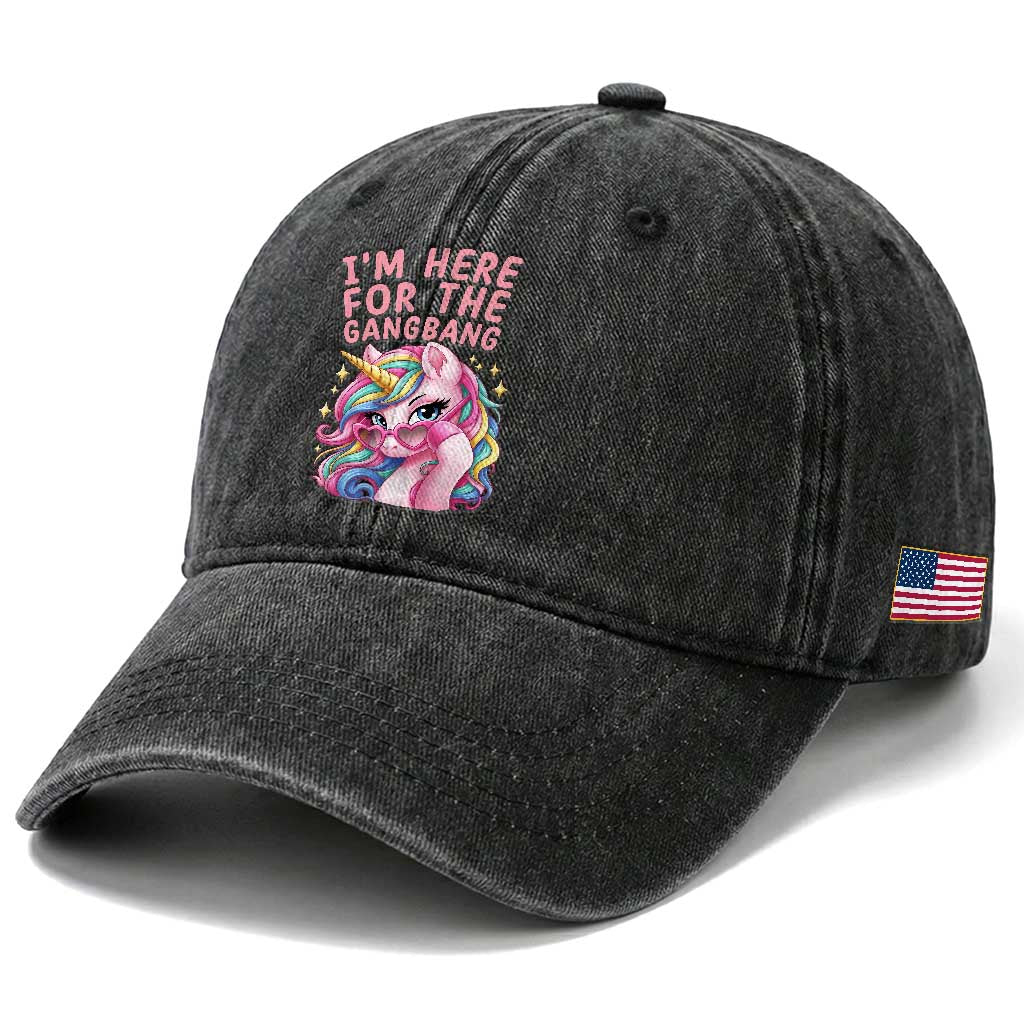 Funny Adult Humor Washed Cotton Baseball Cap I Am Here For The Gangb*ng