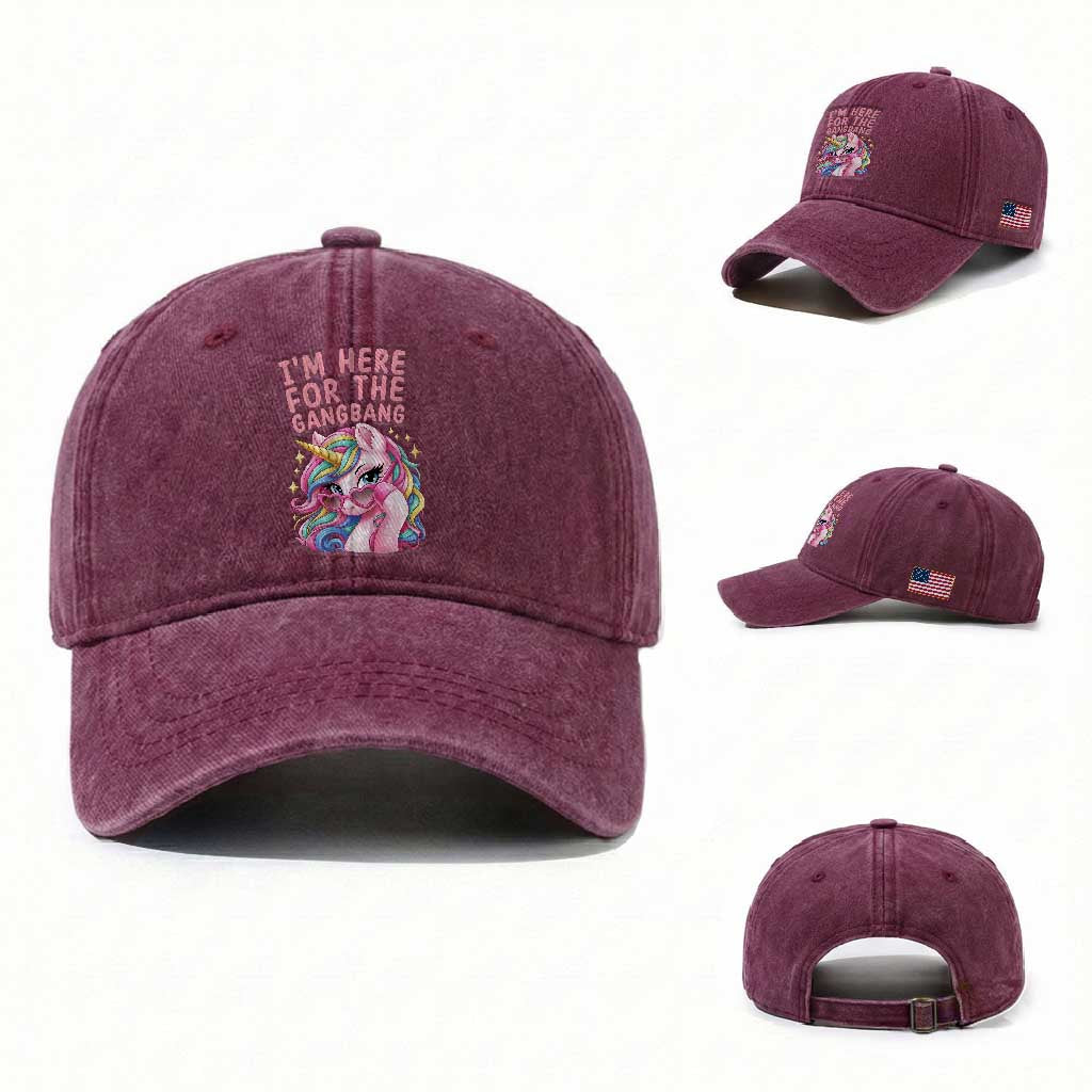 Funny Adult Humor Washed Cotton Baseball Cap I Am Here For The Gangb*ng