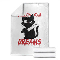 Killer Black Cat Halloween Throw Blanket Follow Your Dreams - Wonder Print Shop