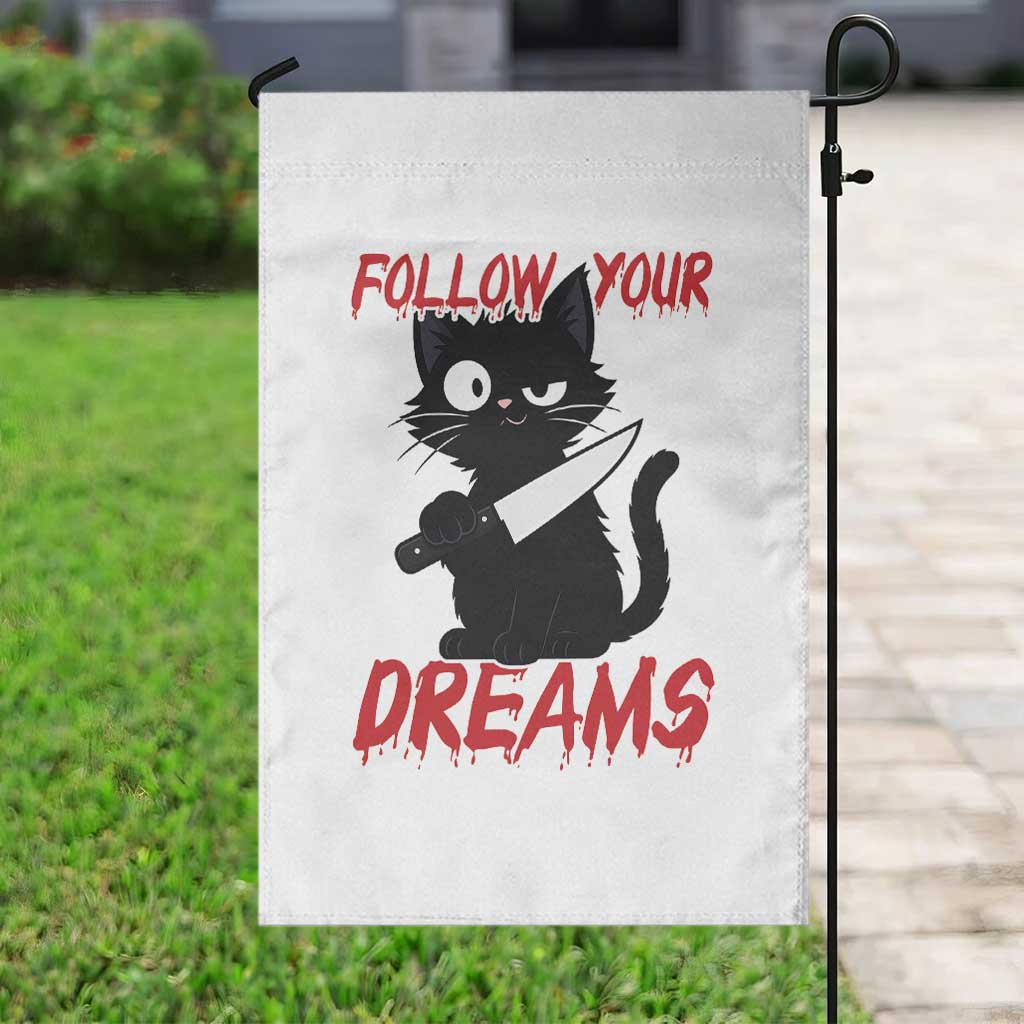 Killer Black Cat Halloween Garden Flag Follow Your Dreams - Wonder Print Shop
