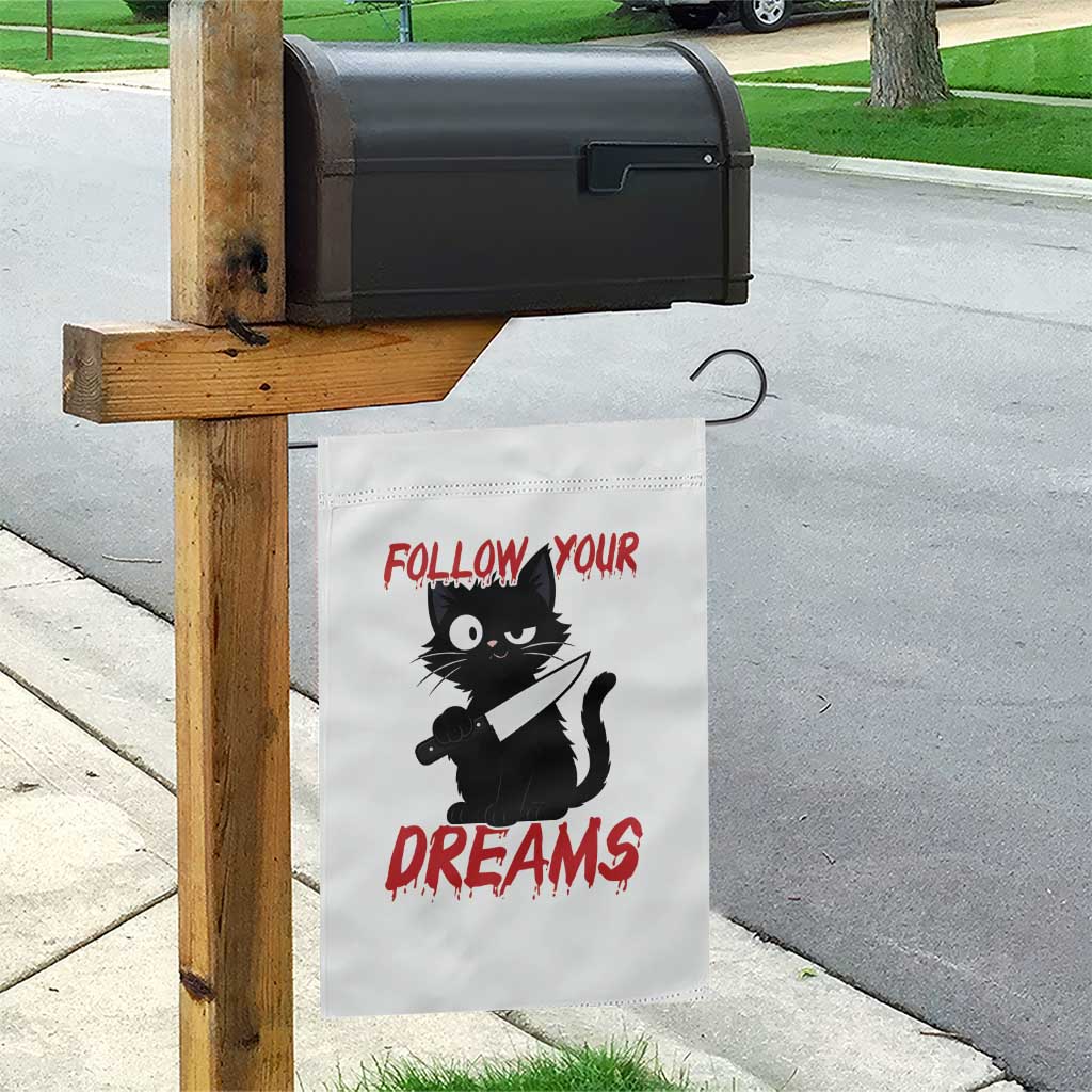 Killer Black Cat Halloween Garden Flag Follow Your Dreams - Wonder Print Shop