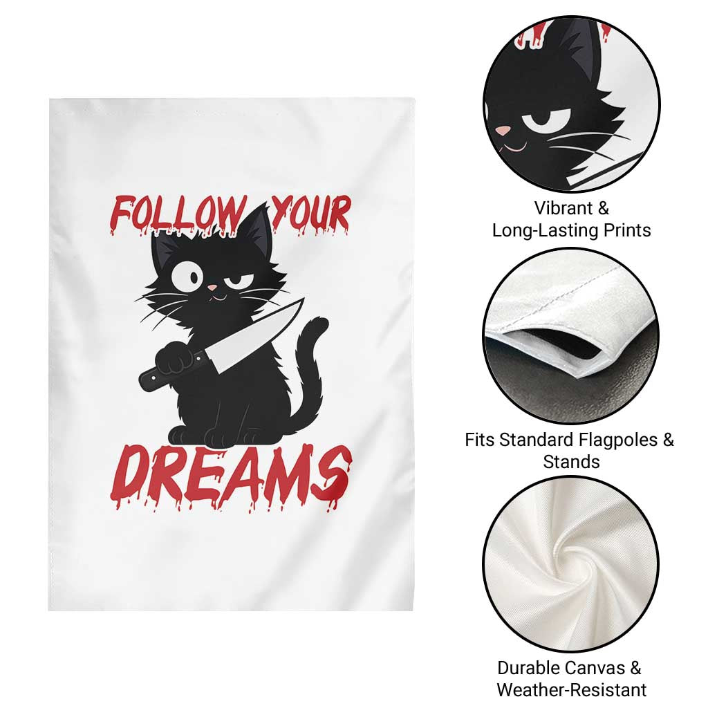 Killer Black Cat Halloween Garden Flag Follow Your Dreams - Wonder Print Shop