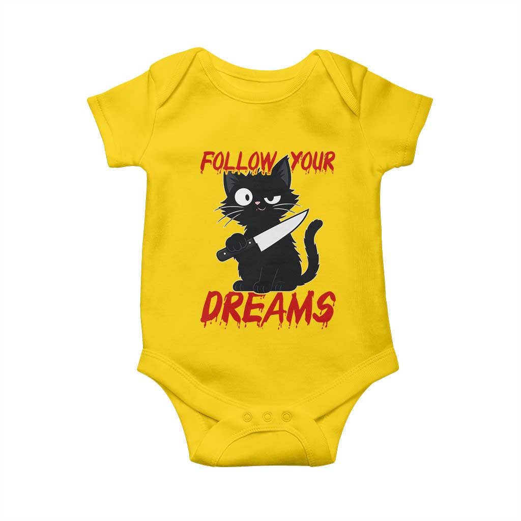 Killer Black Cat Halloween Baby Onesie Follow Your Dreams - Wonder Print Shop