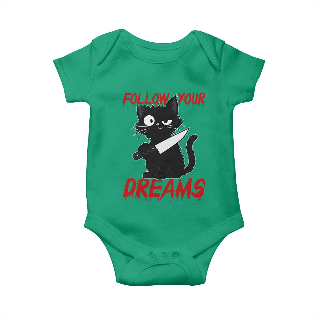 Killer Black Cat Halloween Baby Onesie Follow Your Dreams - Wonder Print Shop