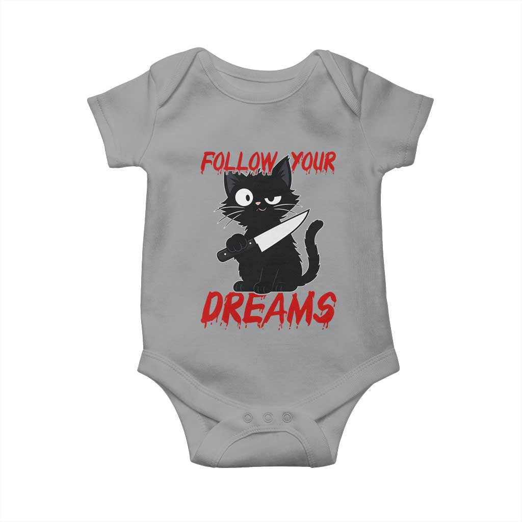 Killer Black Cat Halloween Baby Onesie Follow Your Dreams - Wonder Print Shop