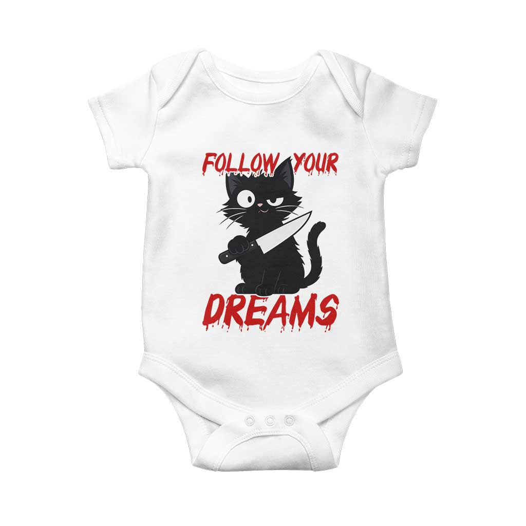 Killer Black Cat Halloween Baby Onesie Follow Your Dreams - Wonder Print Shop