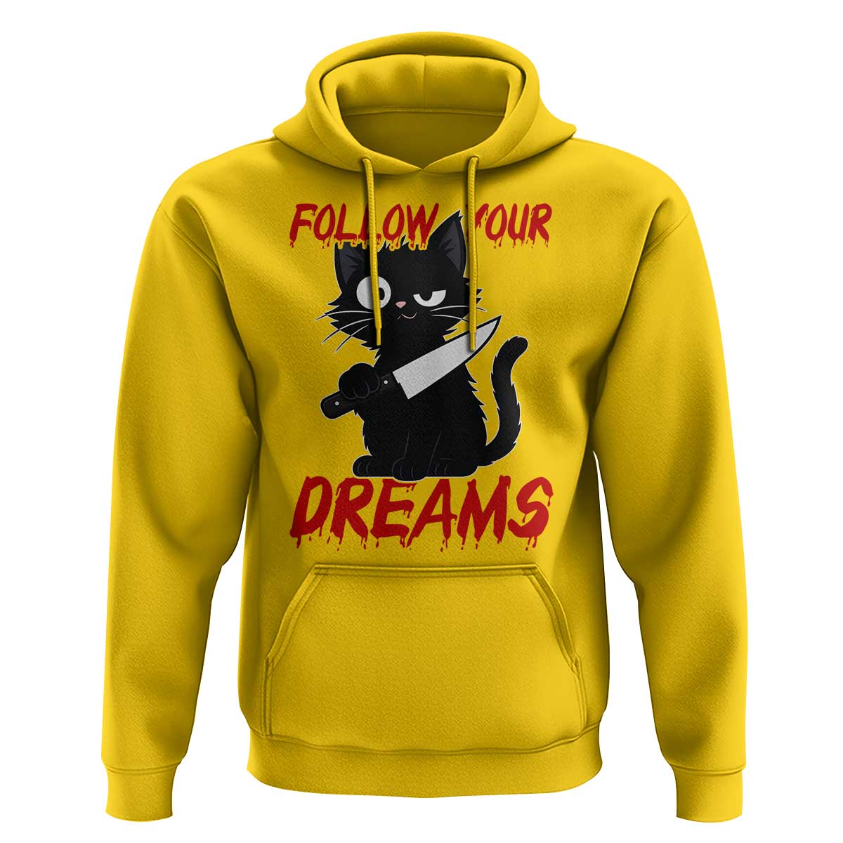 Killer Black Cat Halloween Hoodie Follow Your Dreams - Wonder Print Shop