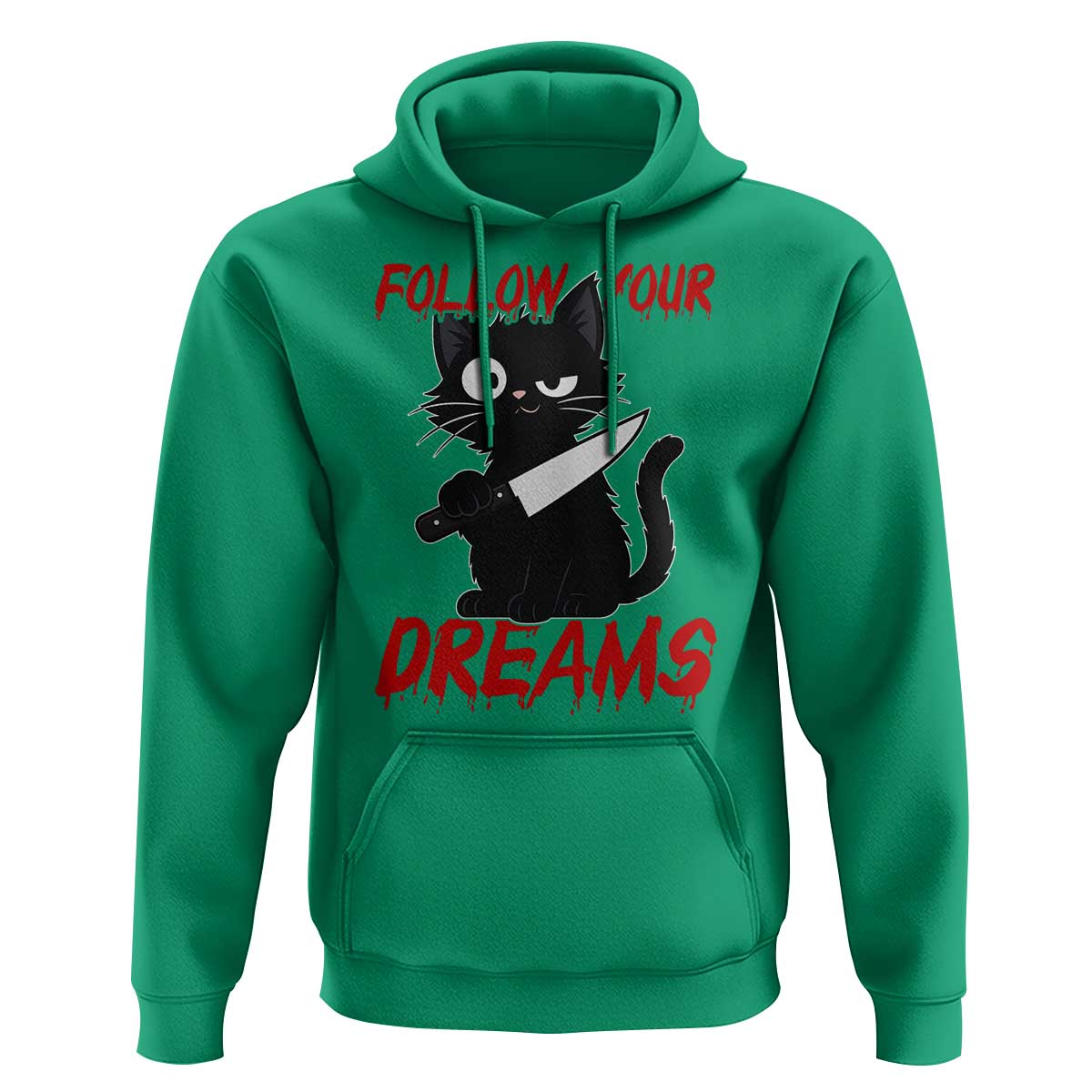 Killer Black Cat Halloween Hoodie Follow Your Dreams - Wonder Print Shop