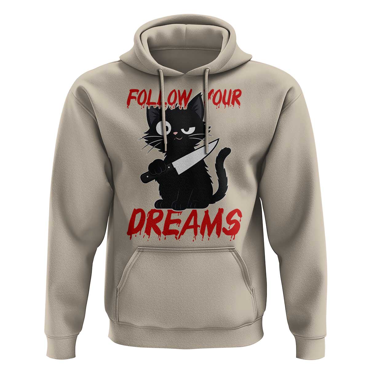 Killer Black Cat Halloween Hoodie Follow Your Dreams - Wonder Print Shop